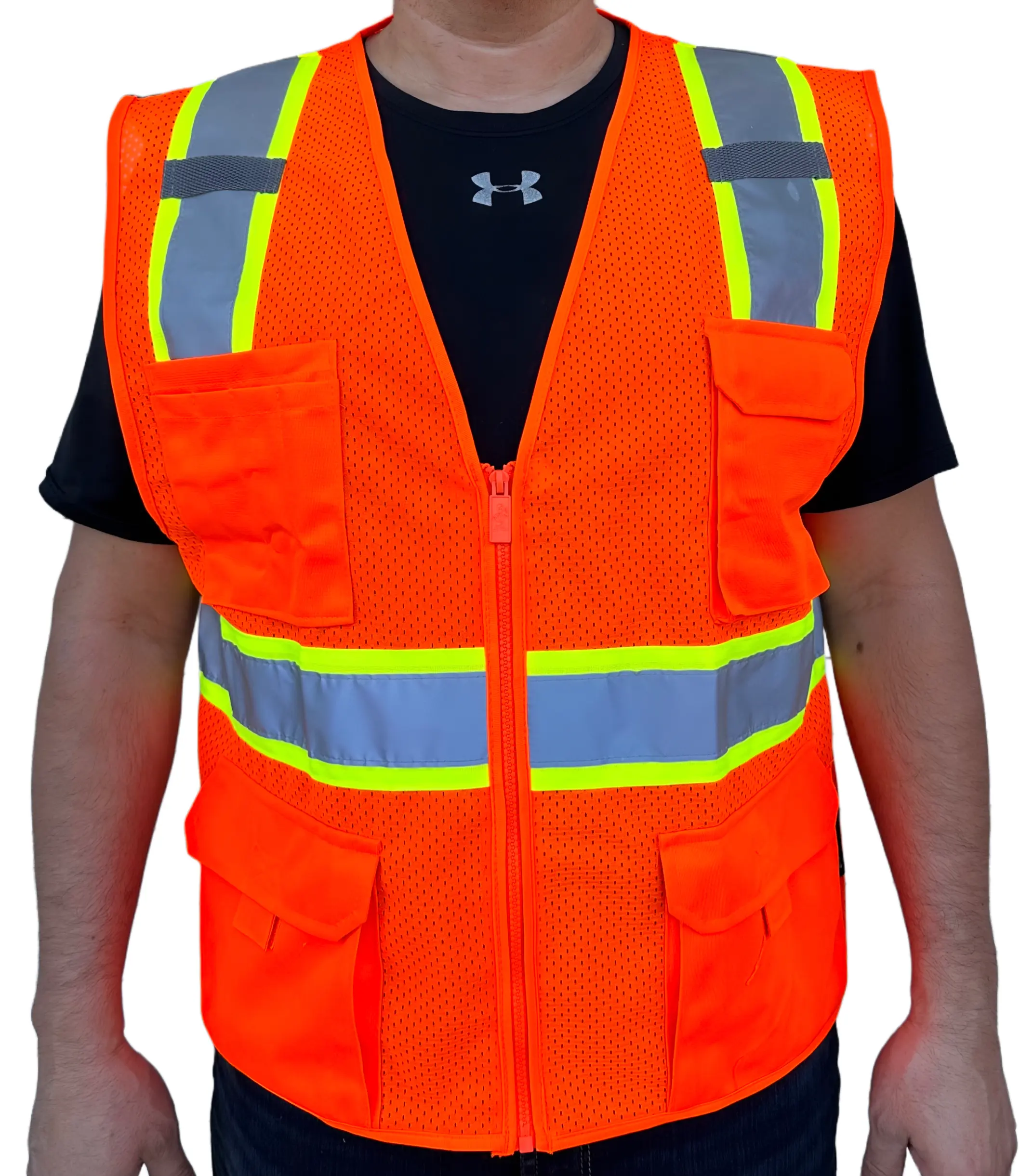 4 Pockets Orange Mesh High Visibility Safety Vest, ANSI/ ISEA 107-2010 806