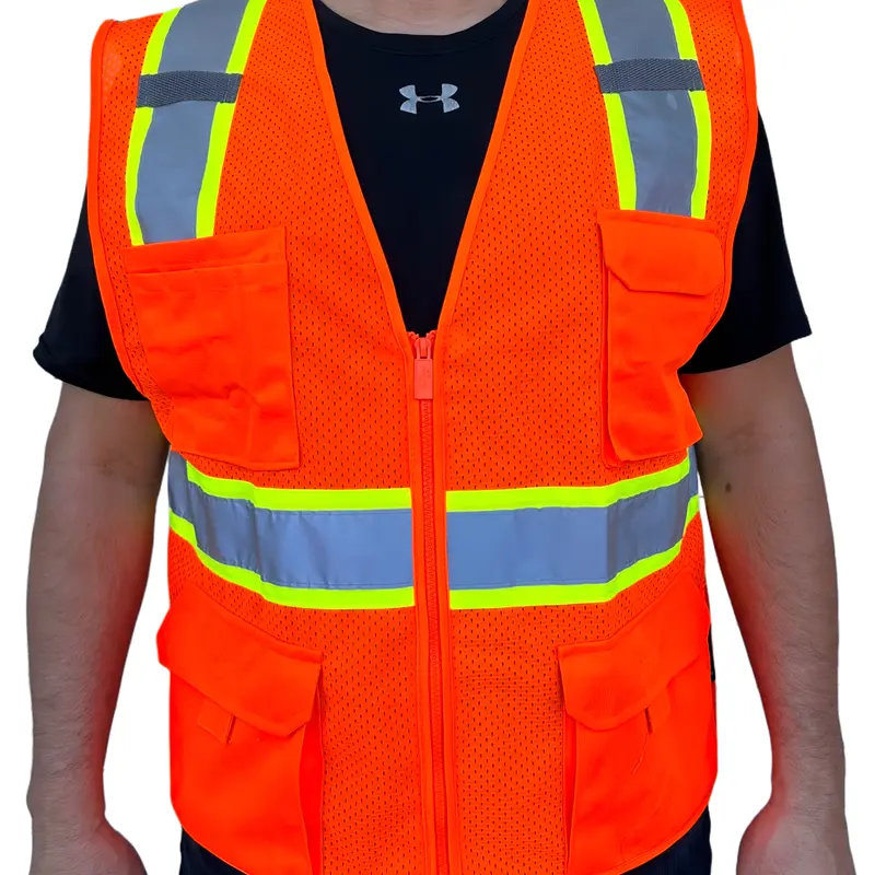 4 Pockets Orange Mesh High Visibility Safety Vest, ANSI/ ISEA 107-2010 806