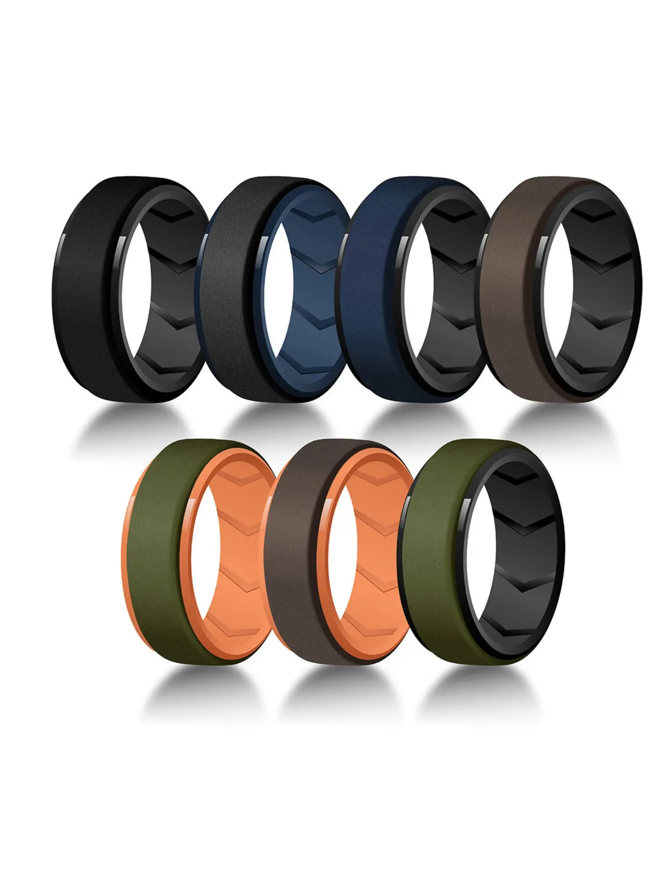 7 Pack Rubber Wedding Bands for Men, 8mm Hypoallergenic Breathable Men's Silicone Ring for Him, Multi Color Active Sport Fitness Size 7-15, Thickness Jewelry Rings