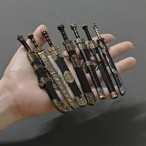 7pcs Miniature Metal Swords Set, Ancient-Inspired Toy Pendant Collection, Military Theme, Durable Metal Construction, Ideal Gift For Game & Anime Enthusiasts