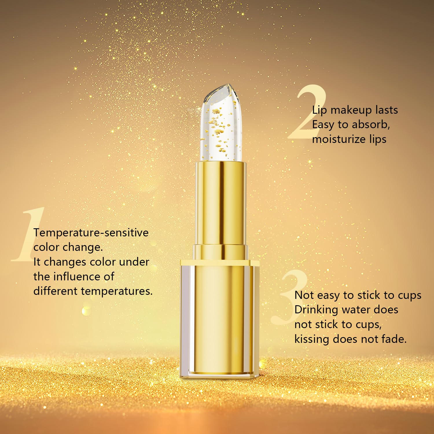 Color Changing Lipstick, Gold Foil PH Lip Balm, Transferproof & Long Lasting, Moisturizing Jelly Lip Stick, Deep Nourishing Plumping Lip Gloss for Women