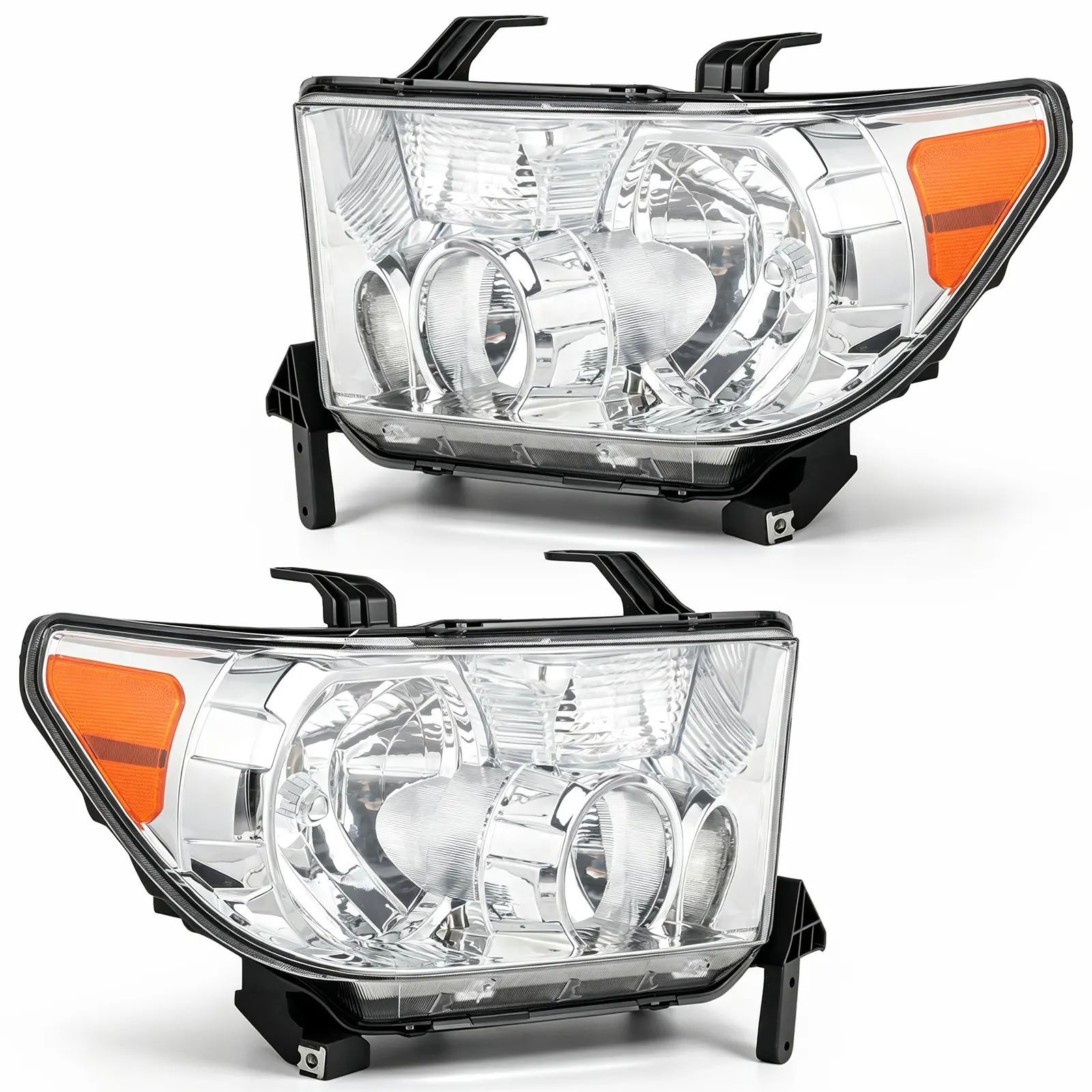 Fit for 2007-2013 Toyota Tundra & 08-17 Sequoia Headlights W/Bulbs , Clear Lens, Amber Reflector, Without Headlight Leveling Adjuster