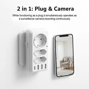 Multifunctional Socket Camera, 4K UHD HD, EU Plug with Type A/Type C USB Ports, Charge Laptops/iPads/Phones While Recording, WiFi Camera, Local Storage to SD Card (Not Included)