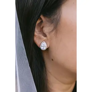 Small CZ Wedding Set, CZ Bridesmaid Jewelry Set, Duchess Earring, Bridal Jewelry Set, Dainty Cubic Zirconia Jewelry Set, Necklace Earring