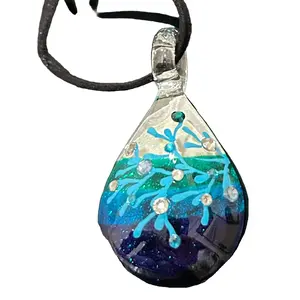 Color‑Shifting Dichroic Teardrop Pendant – Handmade 2″ Glass Necklace with 21″ Cloth Chain and Sterling Ends, One‑of‑a‑Kind Art Glass Jewelry from The Mars Glass