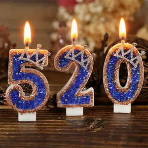 1pc blue crown bow number birthday candle cake decorator, perfect for celebrations and parties, sparkly birthday and anniversary party decoration, DIY holiday girl candle, birthday candle, Birthday Cake Toppers