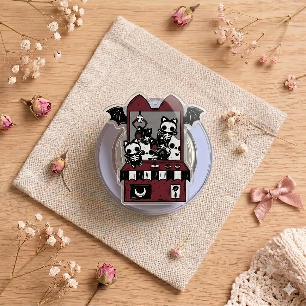 Aesthetic 2D Acrylic Claw Machine Phone Grip, Spooky Arcade Pop Socket, Cute Gothic Phone Stand