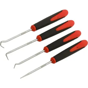 10034 - Mini Hook and Pick Set - 4- Set Includes Angled, Straight, and Full Hooks and Picks - Hardened Steel Shafts - Easily Remove Hoses, O-Rings, and Gaskets
