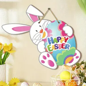 Easter Joy Hanging Decoration, Wooden Rabbit Door Sign, Home Decor Ornament, Perfect for Farmhouse Spring Theme Parties, Outdoor Porch Front Door Decor