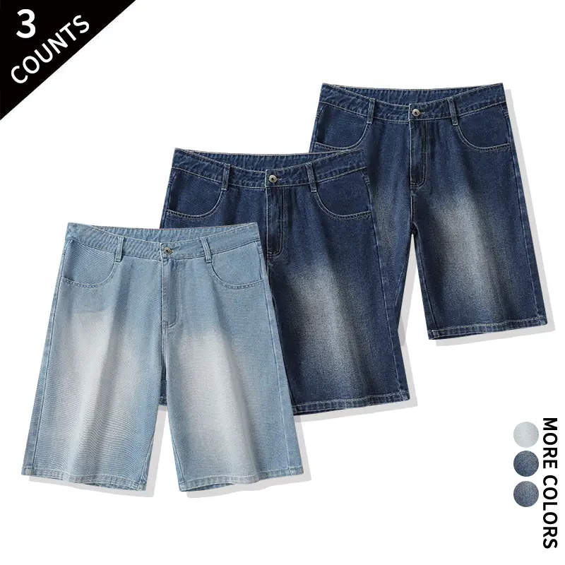 Set of 3 vintage distressed denim mid-length shorts — high-street edgy style that flatters curves; perfect for camping, shopping, and going out—guaranteed head-turning looks. Set of 3 vintage distressed denim mid-length shorts — high-street edgy style that flatters curves; perfect for camping, shopping, and going out—guaranteed head-turning looks.
