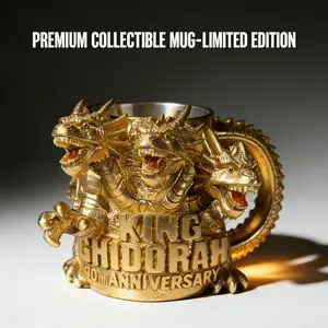 King Ghidorah 70th Anniversary 3D Sculpted Mug, Limited Edition Gold Collectible Stainless Steel Tankard, Gift for Godzilla & Kaiju Movie Fans