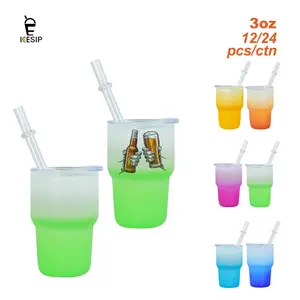 ICESIP 12pcs/24pcs 3oz thermal sublimation gradient color miniglass with plastic lid and straw,Portable Drinkware Flasks Party christmas gift gifts for boyfriend Colorful Tumbler