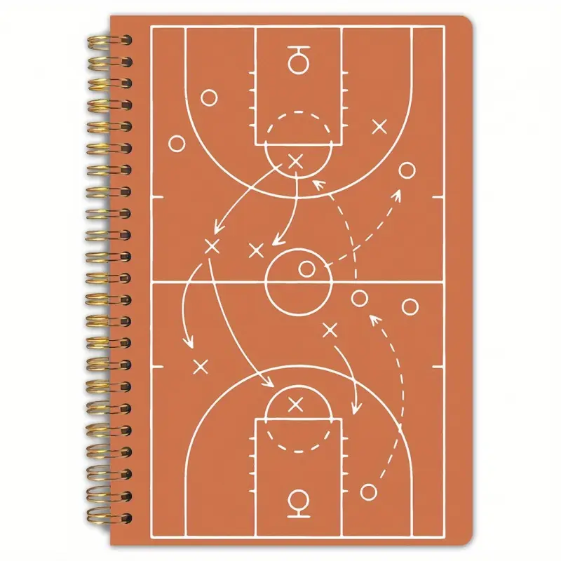 1 Basketball Court Planning Notebook, Planner Notebook - Spiral-bound notebook with basketball diagrams, including court layout and strategy practice - Portable 5.5x8.3 inches (139x211 mm) - Ideal for coaches, tactical discussions, and training
