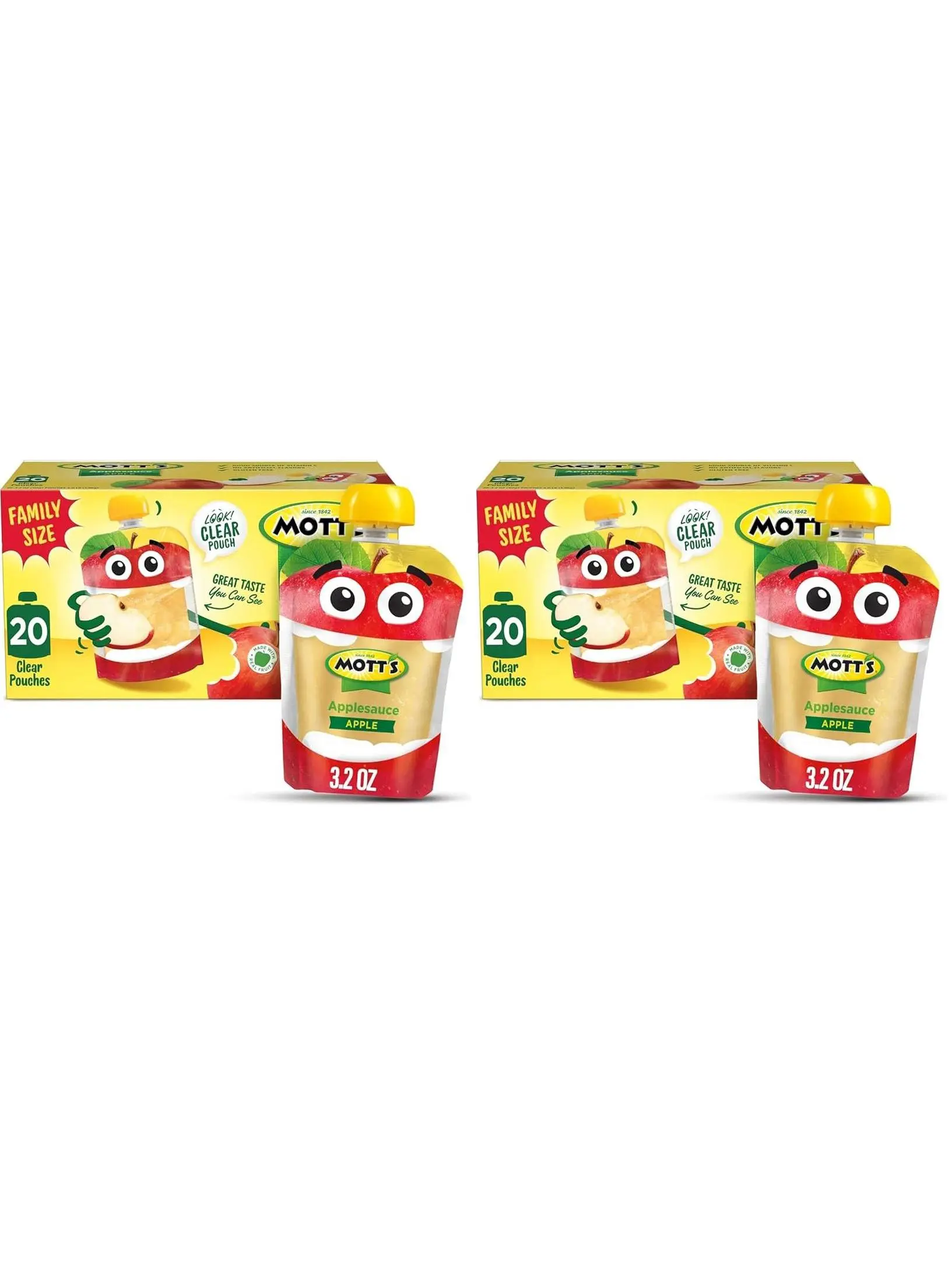Mott's No Sugar Added Applesauce Variety Pack, 4 Flavors – Apple, Strawberry, Cinnamon & Blueberry, Made from Real Fruit, No Artificial Flavors, 3.2 Clear Pouches, 20 Pack