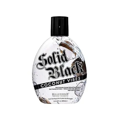Millennium Tanning Solid Black Coconut Vibes 400ml Black Bronzing Lotion - Ultra-Dark Sunless Tan for Adults, Coconut Oil Moisturizer with Smooth Hydrated Finish, Buildable Soothing Face & Body Care