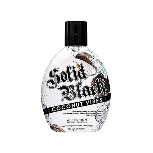 Millennium Tanning Solid Black Coconut Vibes 400ml Black Bronzing Lotion - Ultra-Dark Sunless Tan for Adults, Coconut Oil Moisturizer with Smooth Hydrated Finish, Buildable Soothing Face & Body Care
