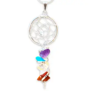 Seven Chakra Infinity Dream Catcher Silver Necklace
