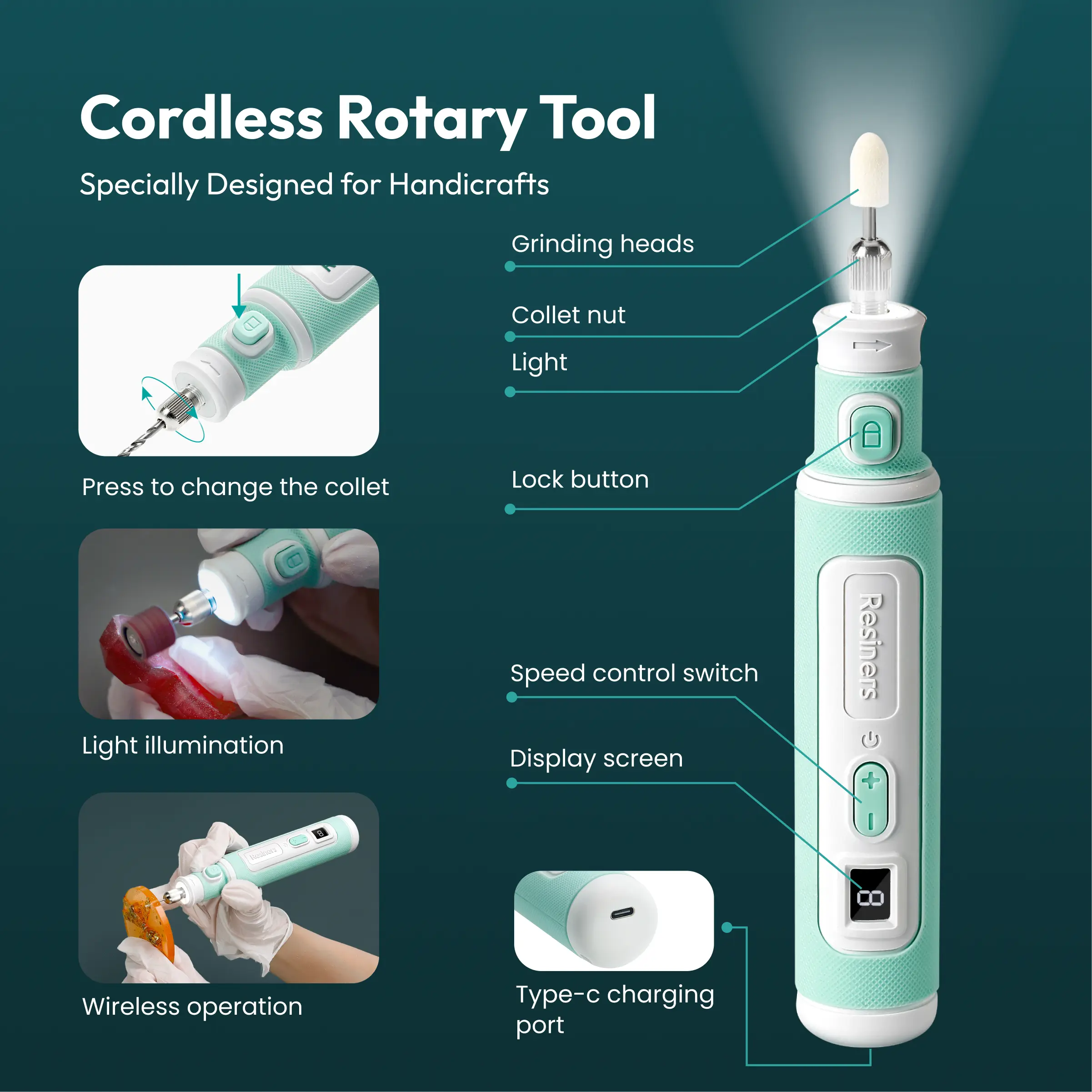 Resiners Cordless Rotary Tool Kit for Resin Drilling and Polishing