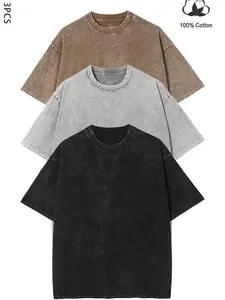 Unisex 3-Pack Washed Solid Color Tees | American High Street Oversized Basic Tops | Viral TikTok Pick 🔥 For Layering, Daily Wear, Skate & Y2K Fits | Heavy Cotton + Enzyme Wash + Vintage Finish | 3 Colors Available