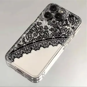 Printed Lace Phone Case for iPhone 16 15 14 13 12 11 Pro XS MAX 7 XR 8 7 Plus Transparent Case