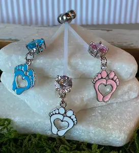 1pc Pregnancy Belly Ring Baby Feet Heart 1" Bio Flex Maternity Navel 14g