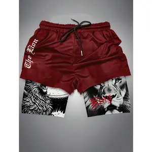 Men's 3D Digital Print Double-Layered Beach Shorts, Sportswear Shorts, Fitness Shorts