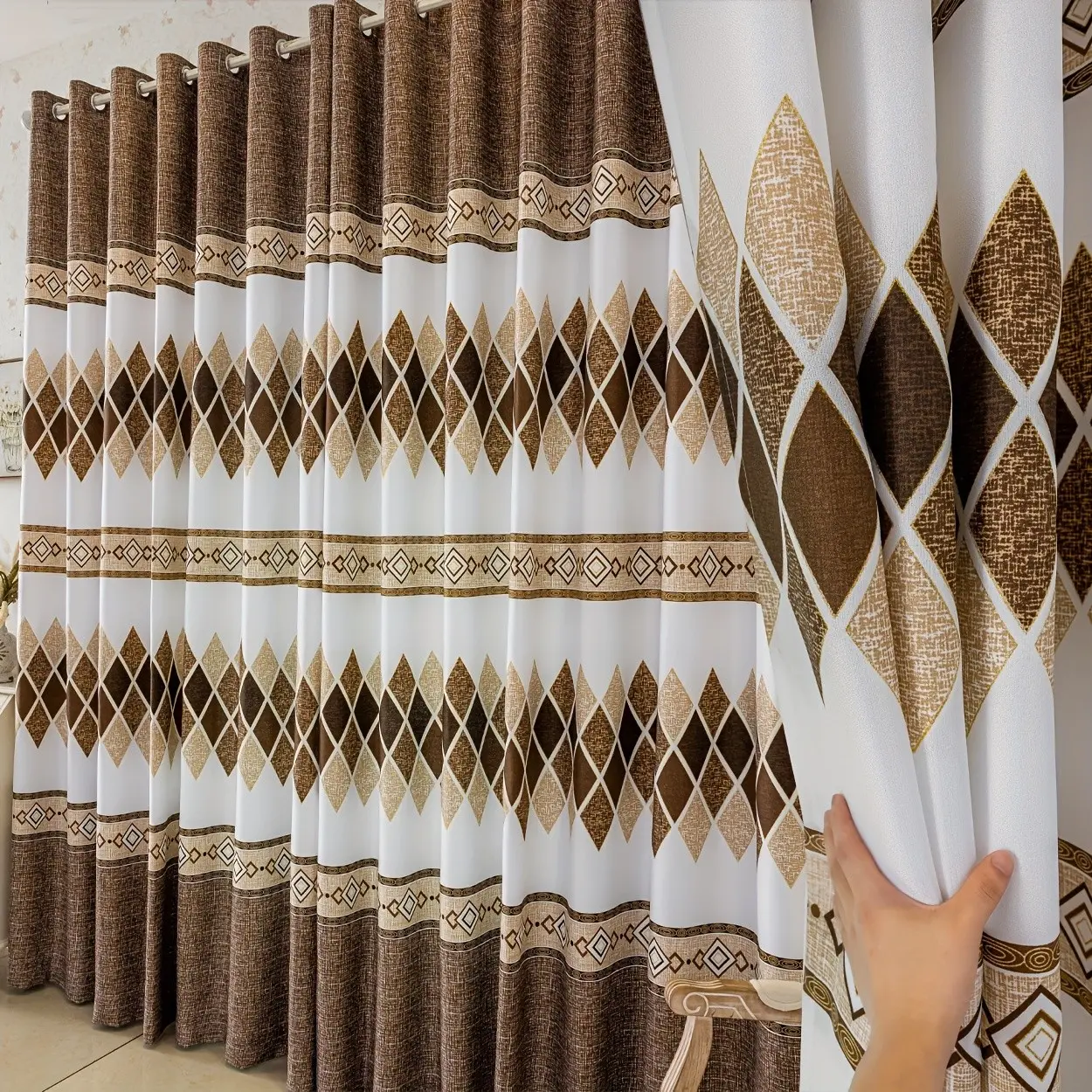 1 Piece Jacquard Blackout Finished Curtain, Home Decoration Curtain, Suitable for Bedroom Living Room Balcony, Easy Installation with Holes, Simple Setup, Blackout Window Cover, Blackout Curtains