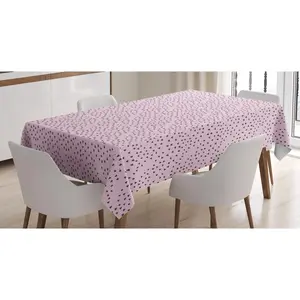 Heart Tablecloth, Valentine's Days Theme Romance Pattern in Simplistic Style Rhythmic, Rectangular Table Cover for Dining Room Kitchen Decor, 52" X 70", Pale Pink Dark Taupe