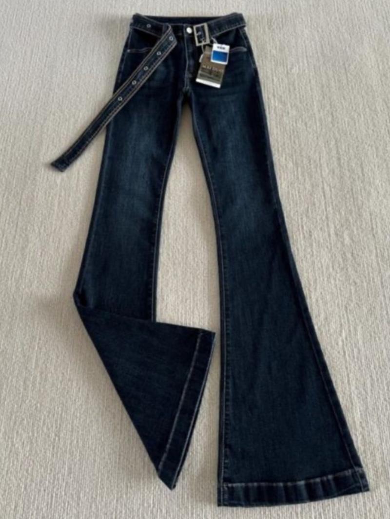 Women's Flattering Bootcut Denim Jeans High-Waisted Slim-Fit Stretchy Fabric Adjustable Belted Waist Leg-Lengthening Silhouette No-Gap Waist for Daily Errands Date Night Casual Chic Outfits