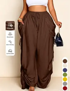 Women's Casual Loose-Fit Wide Leg Drawstring Pants, Womenswear, All-Season Woven Fabric, Long Plain Design, Daily Commute & Vacation Wear
