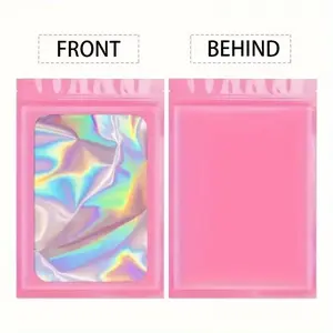 50pcs Thickened Colorful Holographic Laser Self-Sealing Bags, Holiday Party Gift Packaging, Reusable Zipper Seal, Transparent Window Storage
