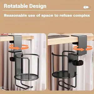 1pc Desk Cup Holder, Clip On/Clamp On Table Cup Holder, Anti-Spill Non Slip Adjustable Drink Holder, Heavy Duty Design, for Office, School, Dorm, Lawn Chair Use, School Desk Accessory, Dorm Essentials, Table Organizers, Rustresistant, Desk Tidy