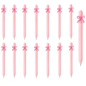 15pcs Bow Pens Coquette Pink White Black Blue Retractable Writing Pen Bulk Birthday Bow Party Favor for Shower Bridal Shower Spring Wedding Tea Party Office School Supplies