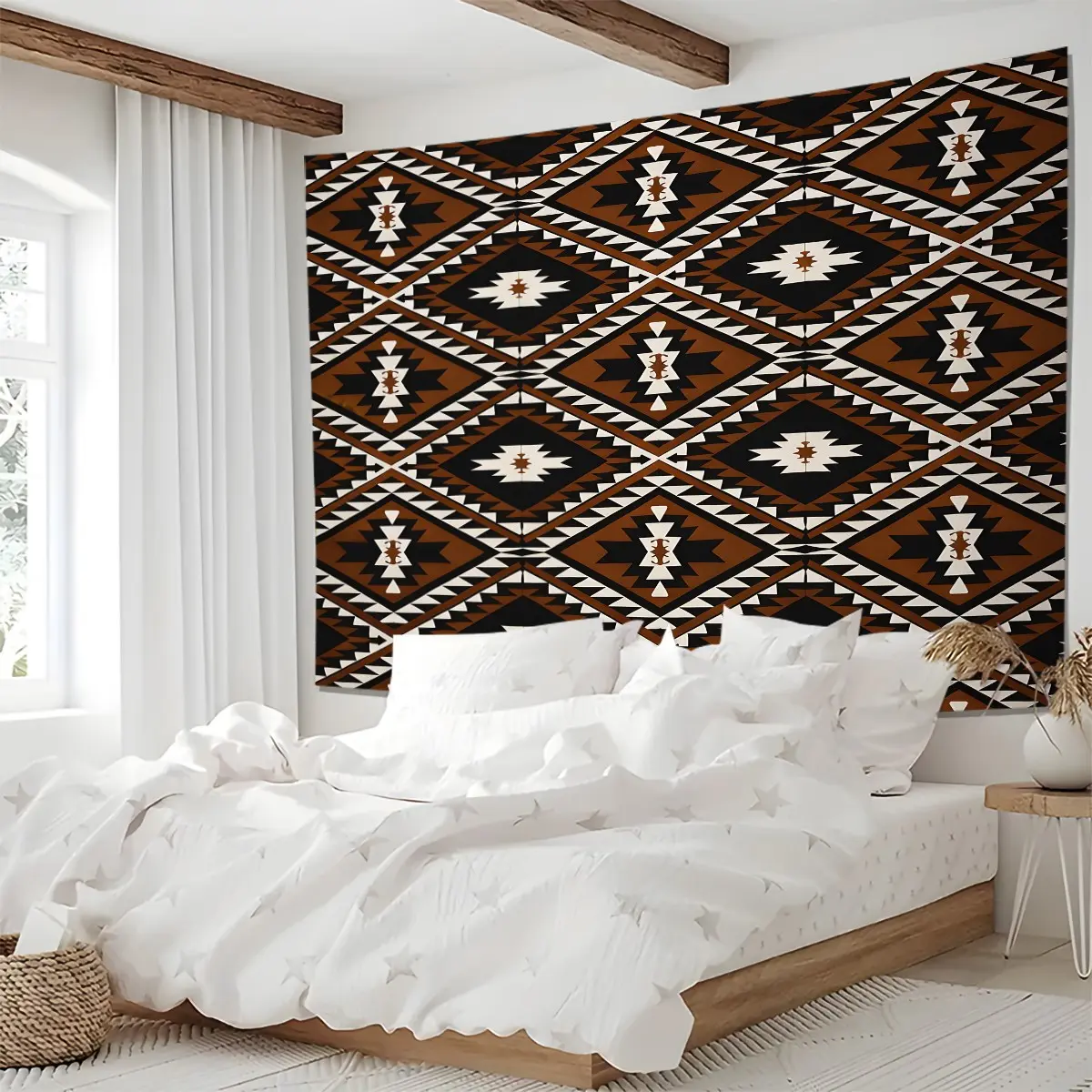 Vintage Southwestern Aztec Geometric Tapestry, Bohemian Tapestry Style, Tribal Western Wall Hanging Tapestries, Rustic Printed Wall Blanket Backdrop Decor for Bedroom Living Room Boho Western Aesthetic Home Wall Art, Tapestry Wall Mural