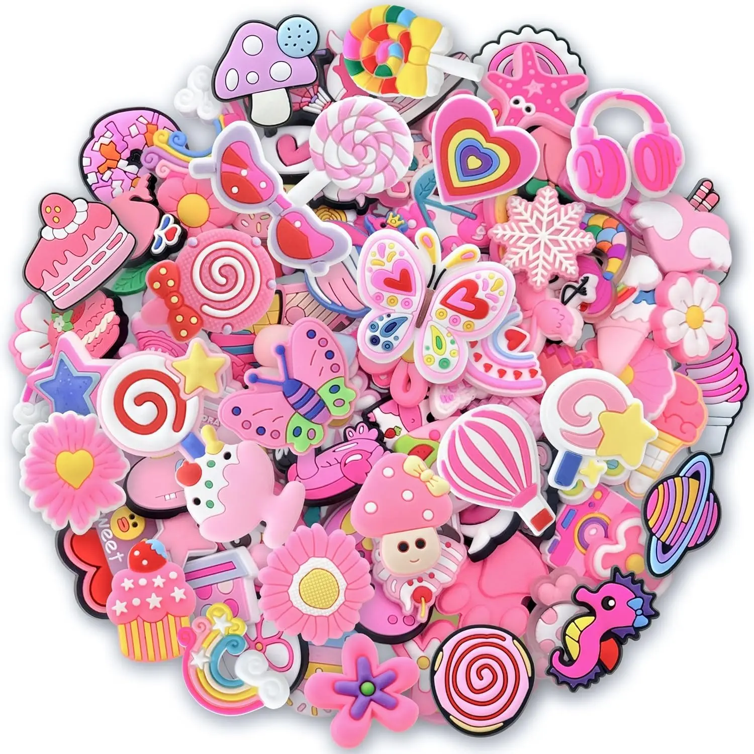 30 Pcs Random Pink Shoe Charms for Girls | Cute Kawaii Clog Sandal Decoration Pins, Birthday Gift Party Favor Accessories