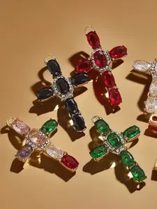 Stainless Steel Cross Pendant Set, Crystal Embellished Rhinestone Craft, Handmade DIY Necklace Bracelet Charm Accessories, Jewel Necklace