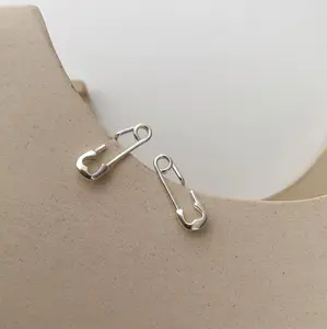 Genuine 18K 925 Sterling Silver Creative Design Safety Pin Stud Earrings