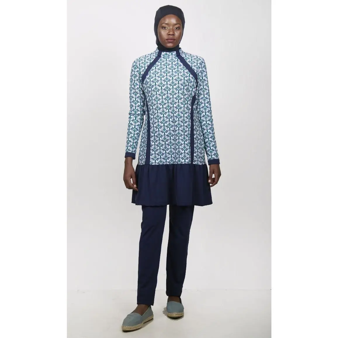 UV Resistant Blue Trefle Printed 3Pc Swimwear Burkini - Final Sale