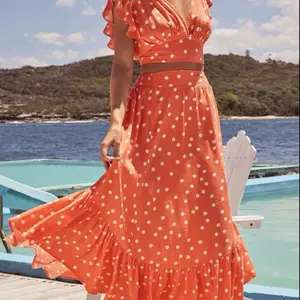 Amelia 2-Piece Set Skirt & Top in Orange Polka Dots for Women - Womenswear