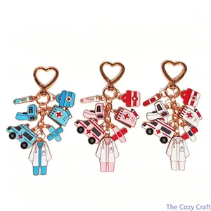 4th Of July Patriotic Nurse Keychain Set, Alloy Medical Doctor Ambulance Charm Pendant, Healthcare Worker Themed Bag Accessory, Cute Mini Daily Carry Ornament, Perfect Gift For Nurses, Medical Staff, Holiday Celebrations & Everyday Use