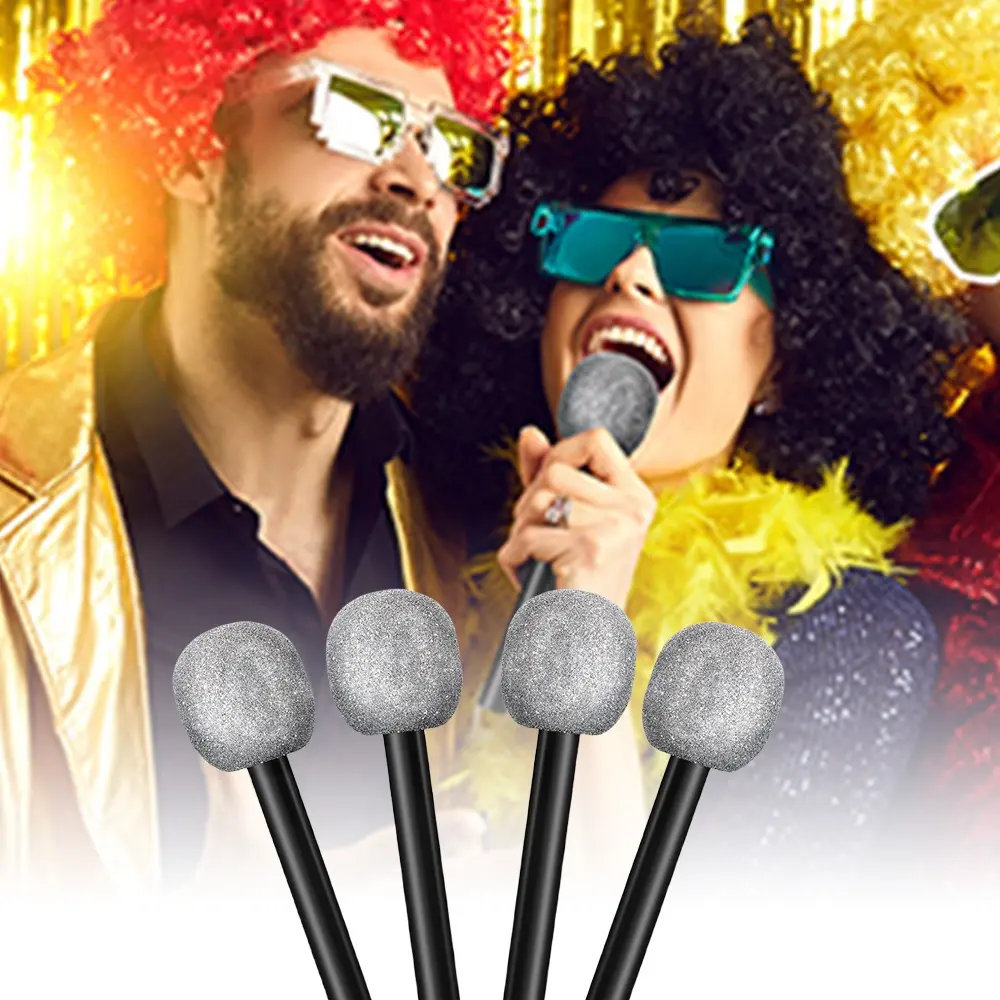 4pcs Fake Microphone Props, Glowing Microphone, Microphone Singing Supplies Rock Singer Halloween Durable Plastic Glowing Microphone, Rock Star Props Suitable for Dance Party Performance Decoration