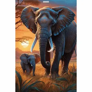 5D DIY Full Round Drill Diamond Painting Elephant Home Decor Art Craft 40x60cm