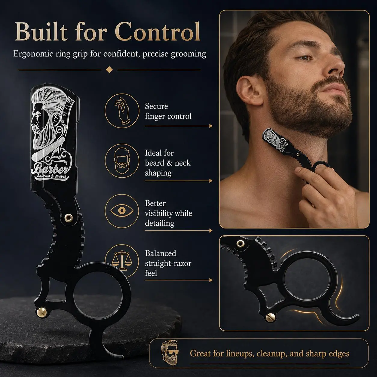 Men's Professional Straight Razor, Barber Standard Straight Edge Shaving Razor Set, Face Shaving, Beard Trimmer, Finger Razor, Includes 10 Blades