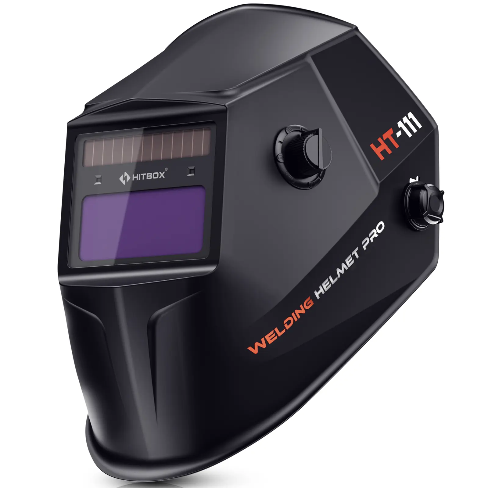 HITBOX HT-111 Industrial Auto Darkening Welding Helmet - 3.66" x 1.69" True Color Screen, 4/9-13 Wide Shade, Solar Powered, Comfy to Use, Adjustable, Lightweight, Flip-Up, Blocks Harmful Rays for TIG Welding, TIG/MIG Grinding, Comfortable To Use