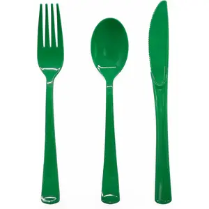 150 PCS Green Plastic Disposable Silverware Utensils 50 Forks 50 Knives 50 Spoons for Birthday Graduation Party Picnic
