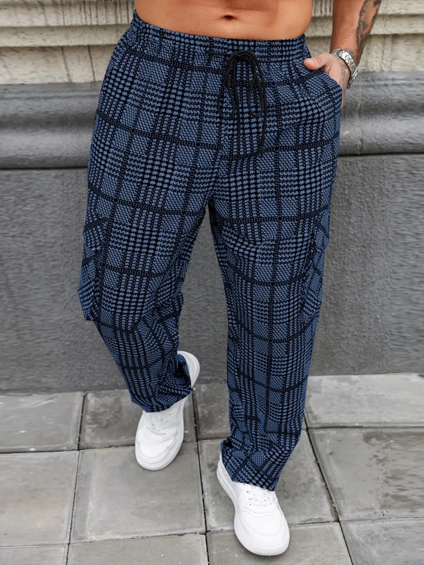 Men's Plaid Checked Print Drawstring Waist Cargo Pants, Loose Baggy Casual Relaxed Fit Comfy Flap Pocket & Slant Pocket Design Straight Leg Trousers for Daily Wear, Fashion Men's Bottoms for All Seasons