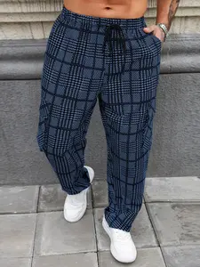 Men's Plaid Print Drawstring Waist Cargo Pants, Loose Casual Comfy  Flap Pocket & Slant Pocket Design Straight Leg Trousers for Daily Wear, Fashion Men's Bottoms for All Seasons, Casual Loose Fit, Casual Streetwear Pants