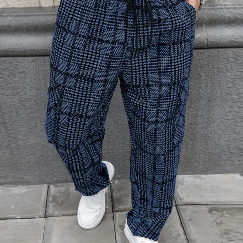 Men's Plaid Checked Print Drawstring Waist Cargo Pants, Loose Baggy Casual Relaxed Fit Comfy Flap Pocket & Slant Pocket Design Straight Leg Trousers for Daily Wear, Fashion Men's Bottoms for All Seasons