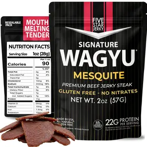 Five Star Wagyu Beef Jerky Mesquite Flavored, 4 Pack, Award Winning Taste, Low Sugar, Natural, Pack Snack Vitamin