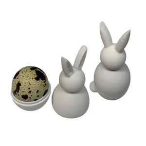 Undique Paintable White Quail Egg Cup Bunny Holder 2-Pack Decorative Farmhouse Figurine Ornaments for Spring Table Easter Gift